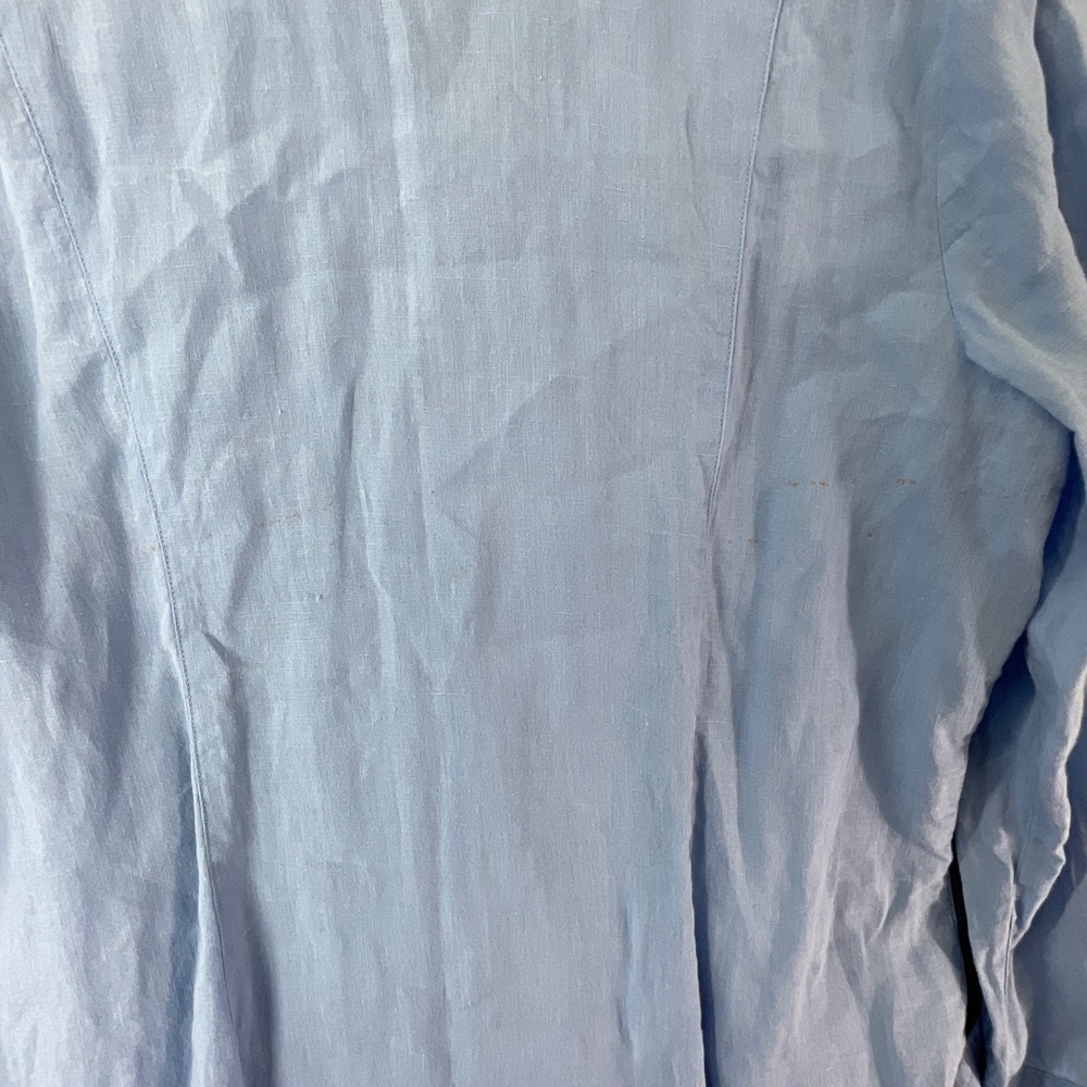 J. Jill Linen Ruffle Button Front Tunic Women Large Blue Long Sleeve Coastal - Picture 7 of 9